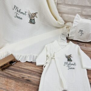Müslin 3'lü Set Yeşil Tavşan Desen