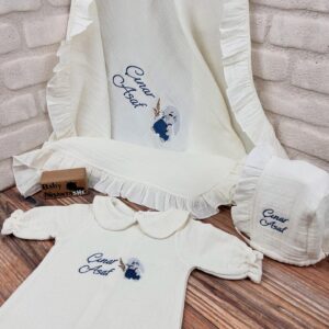 Müslin 3'lü Set İndigo Tavşan Desen